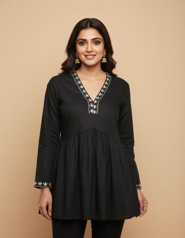 Women’s Solid Short Kurti for Girls | Regular Wear Flared Tunic Top | Stylish & Comfortable Rayon Kurti |Embroidered Short Kurti Top