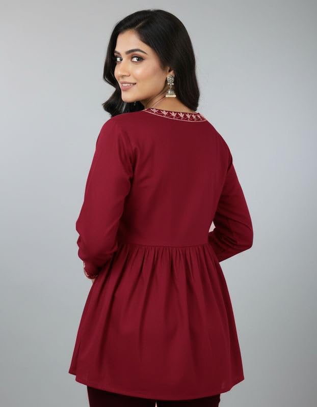 Women’s Solid Short Kurti for Girls | Regular Wear Flared Tunic Top | Stylish & Comfortable Rayon Kurti |Embroidered Short Kurti Top