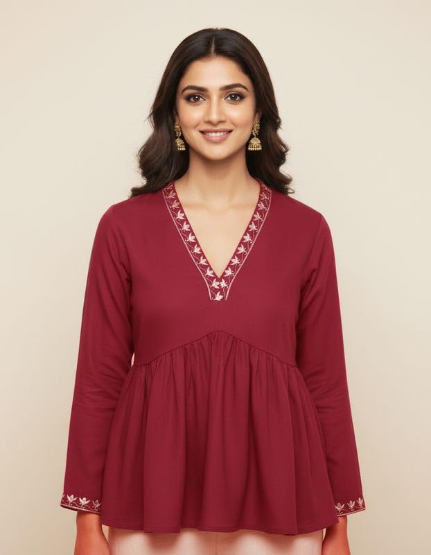 Women’s Solid Short Kurti for Girls | Regular Wear Flared Tunic Top | Stylish & Comfortable Rayon Kurti |Embroidered Short Kurti Top