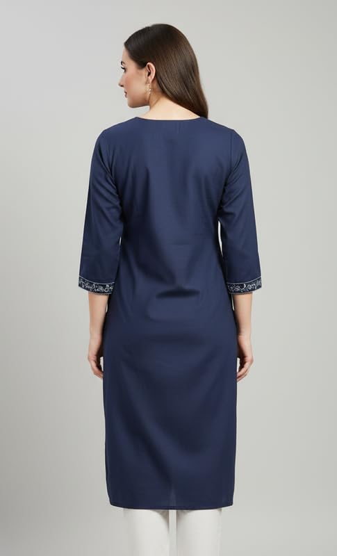 Women's South Cotton Embroidered Solid A-Line Long Kurti
