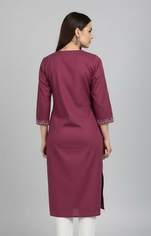 Women's South Cotton Embroidered Solid A-Line Long Kurti