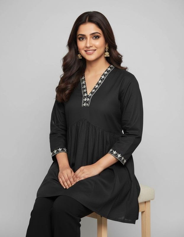 Women’s Solid Short Kurti for Girls | Regular Wear Flared Tunic Top | Stylish & Comfortable Rayon Kurti |Embroidered Short Kurti Top