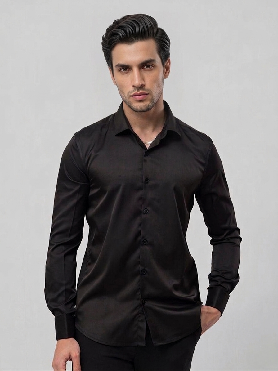 Men Casual Solid Black Shirt