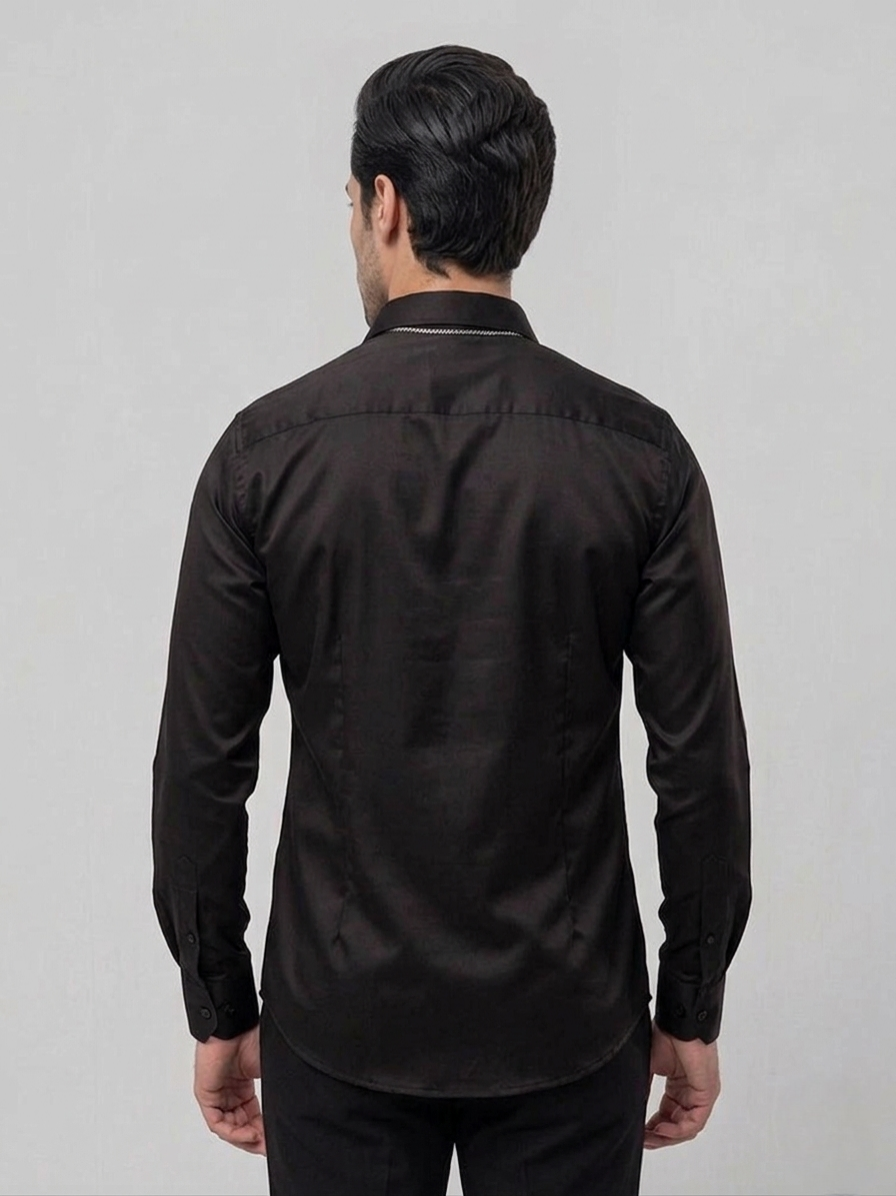 Men Casual Solid Black Shirt
