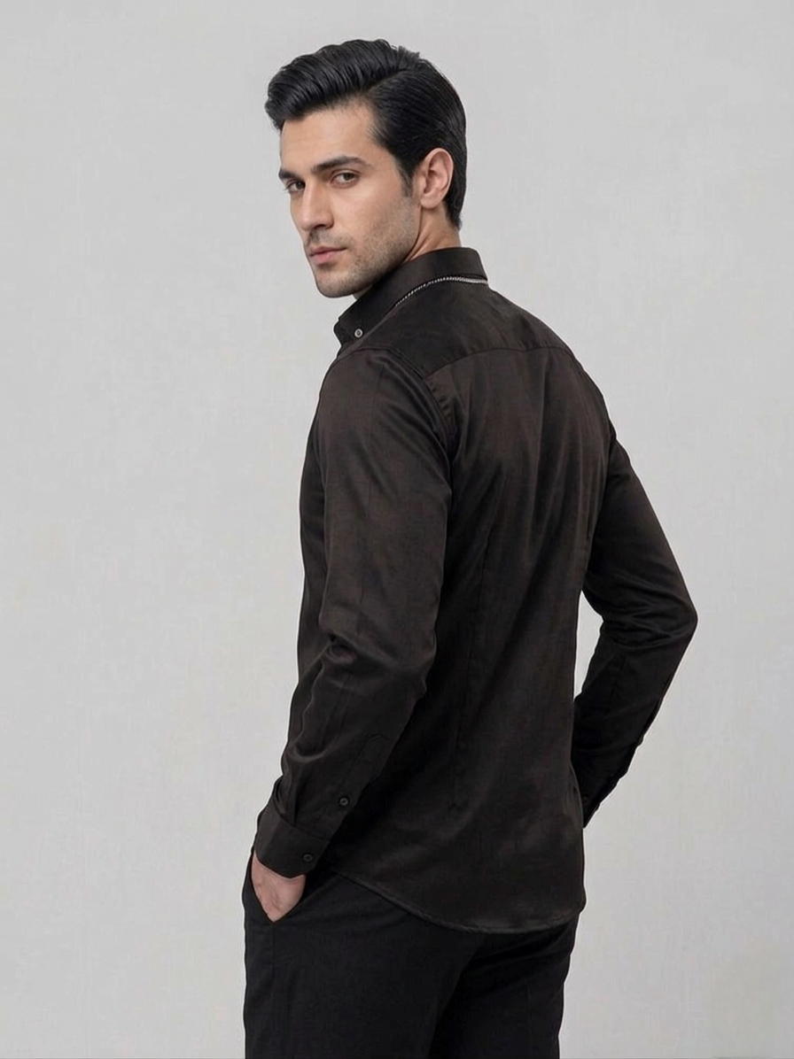 Men Casual Solid Black Shirt