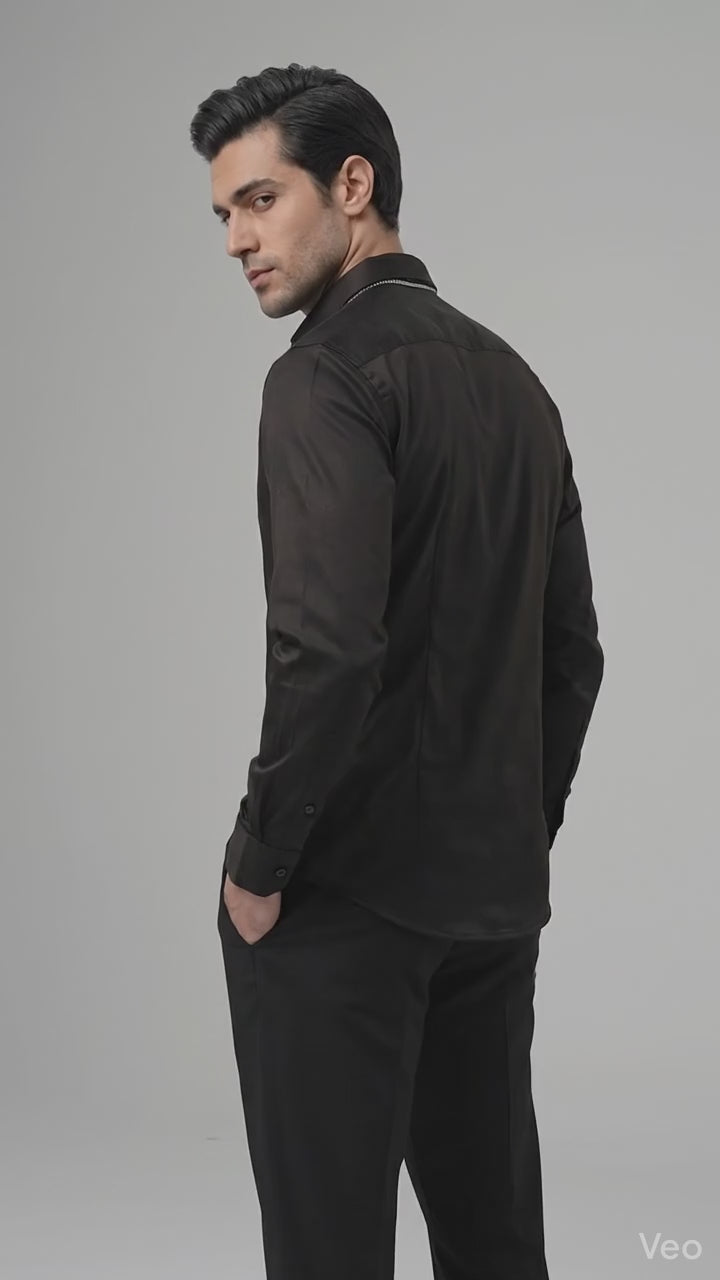 Men Casual Solid Black Shirt